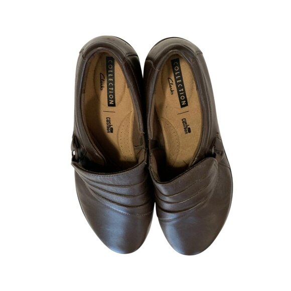 Clarks Collection Womens Size 7.5 Loafer Shoes Black Comfort Leather Slip On Cus - Picture 3 of 4